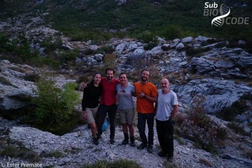 Group photo after a long day of caving (Ester, Hans, Beki, Teo, Branko).
